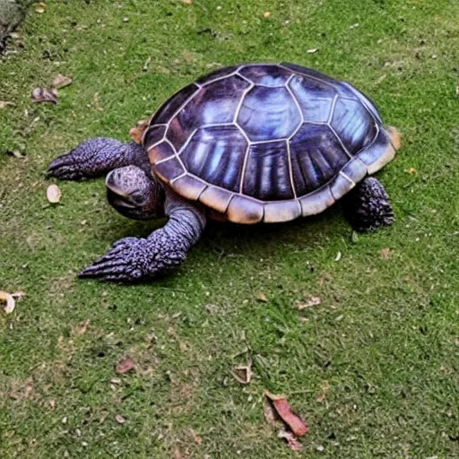 Prompt: photo of a nightmare turtle with an evil grin and large eyes, nightmare fuel, creepy