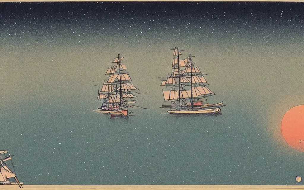 Prompt: dream 🌅 ⛵ ⛩ 🌌. shin - hanga