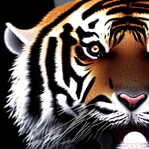 Image similar to anthro tiger in a black suit, ultra detail, ultra realistic, unreal engine, 8 k