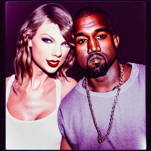 Prompt: photo of kanye west and taylor swift, polaroid, one light