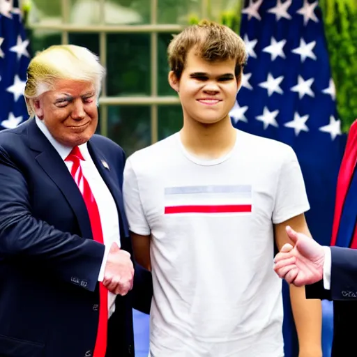 Image similar to donald trump and magnus carlsen shaking hands