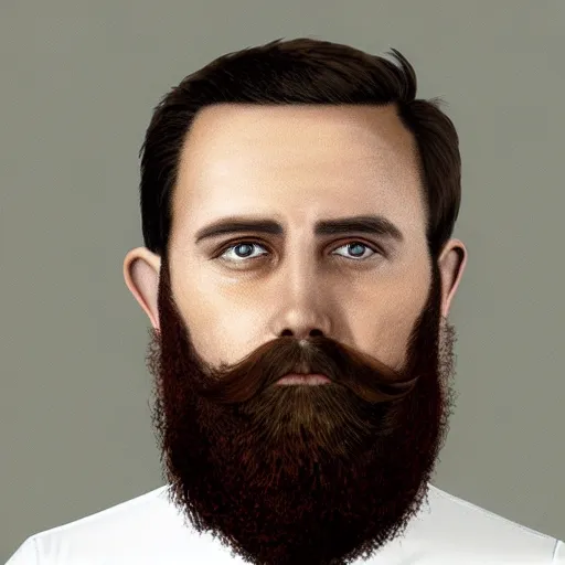 Prompt: a mugshot of a bearded man with brown hair, in style of Vladimir Kush