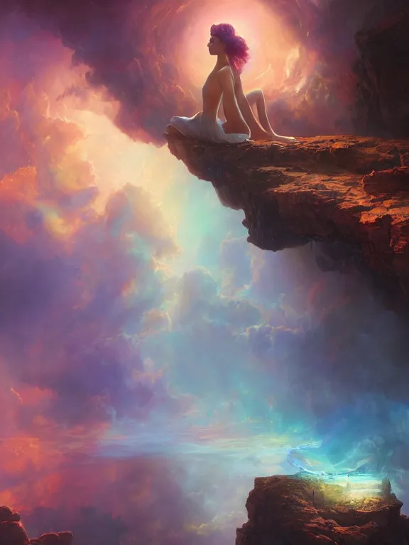 Image similar to a ultradetailed beautiful matte painting of a prismatic crystal absorbing the wonderful colours of the emotion around it to open the dream, oil painting, high resolution 4 k, by tom bagshaw, greg rutkowski, charlie bowater and artgeem