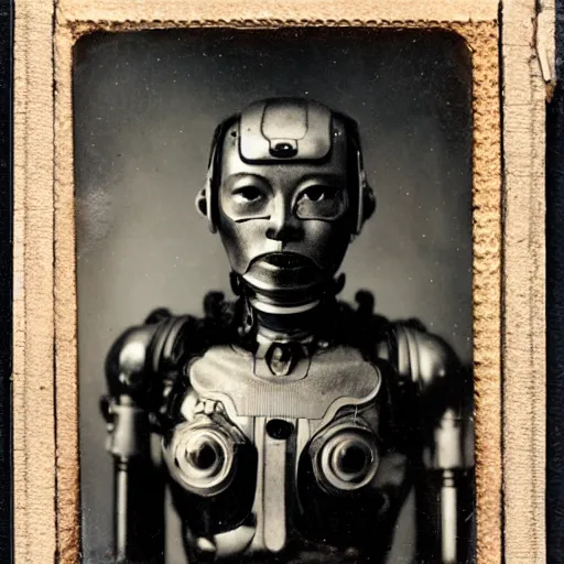 Image similar to A Japanese cyborg, ambrotype