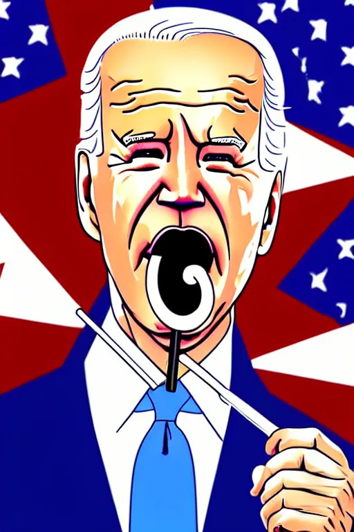 Prompt: joe biden licking a lollipop, political cartoon, hyper realistic