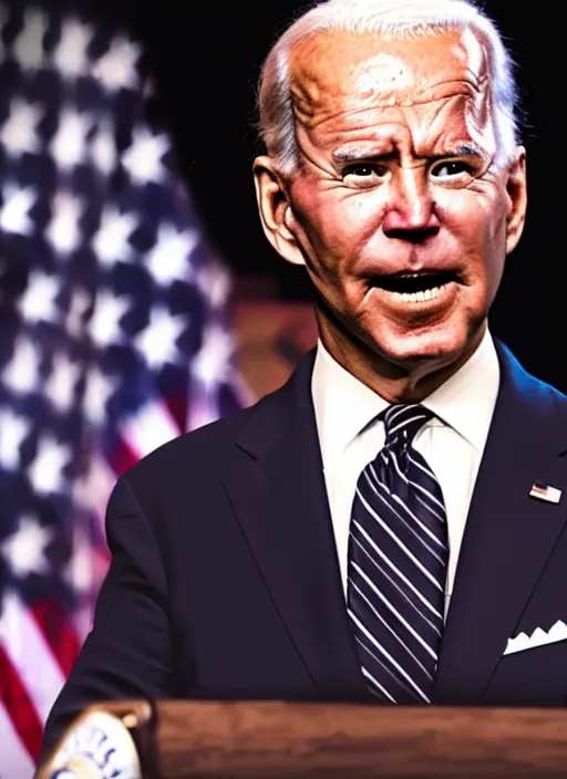 Image similar to hyper realistic ultra realistic horror terror dimensional photo furious glowing red eyes biden, high quality photo, detailed , 8k