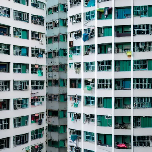 Image similar to hong kong apartment complex wall with ac units, laundry lines, balconies, photography