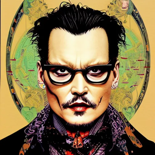 Image similar to portrait of crazyjohnny depp, symmetrical, by yoichi hatakenaka, masamune shirow, josan gonzales and dan mumford, ayami kojima, takato yamamoto, barclay shaw, karol bak, yukito kishiro