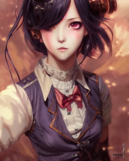 Image similar to portrait Anime Girl steampunk cute-fine-face, pretty face, realistic shaded Perfect face, fine details. Anime. Bioshock steampunk realistic shaded lighting by katsuhiro otomo ghost-in-the-shell, magali villeneuve, artgerm, rutkowski Jeremy Lipkin and Giuseppe Dangelico Pino and Michael Garmash and Rob Rey