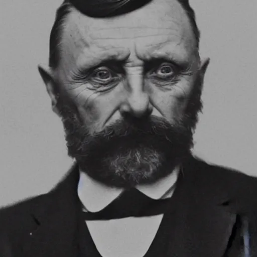Prompt: headshot edwardian photograph of anthony hopkins, mads mikkelsen, arthur shelby, terrifying, scariest looking man alive, 1 8 9 0 s, london gang member, slightly pixelated, angry, intimidating, fearsome, realistic face, peaky blinders, 1 9 0 0 s photography, 1 9 1 0 s, grainy, blurry, very faded