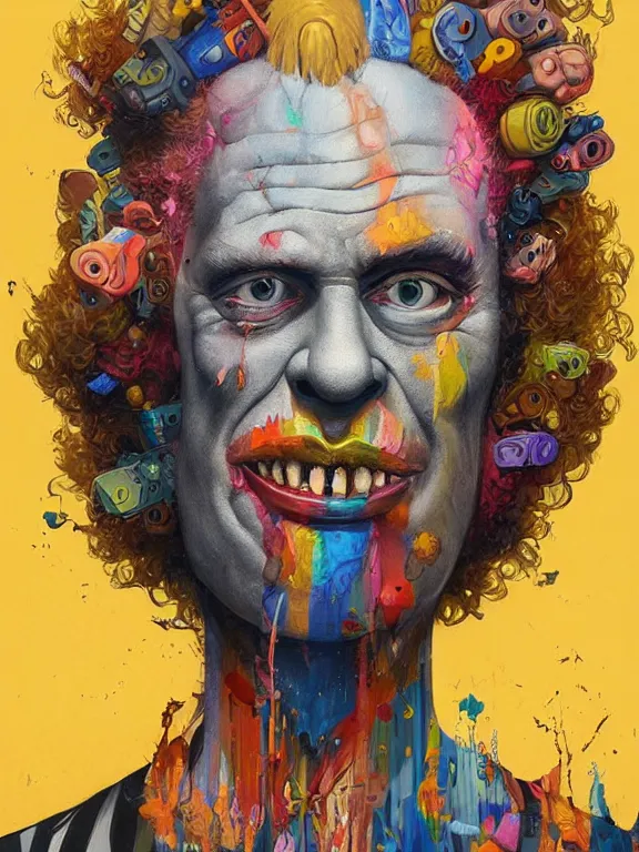 Prompt: art portrait of krusty the clown,8k,by tristan eaton,Stanley Artgermm,Tom Bagshaw,Greg Rutkowski,Carne Griffiths,trending on DeviantArt,face enhance,hyper detailed,minimalist,cybernetic, android, blade runner,full of colour,