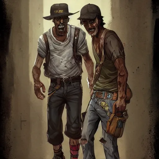 Image similar to don ramon and the chavo del 8 walking dead game telltale, gigachad black and white trending on artstation, painted by greg rutkowski