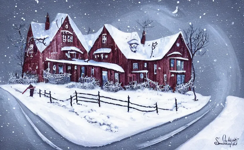 Image similar to “snowy halloween, digital art, award winning”