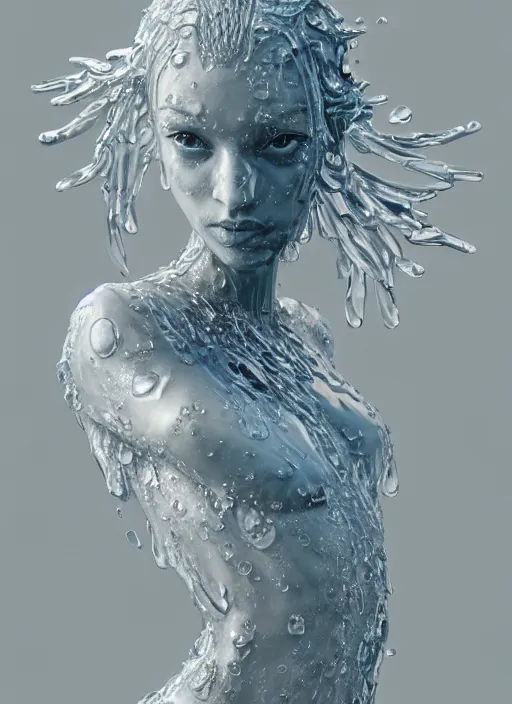 Prompt: sculpture made of water, portrait, female, future, shaman, harper's bazaar, vogue, magazine, insanely detailed and intricate, concept art, blue, wet, ornate, luxury, elite, elegant, trending on artstation, by ruan jia, by Kenneth Willardt, by ross tran, by WLOP, by Andrei Riabovitchev,