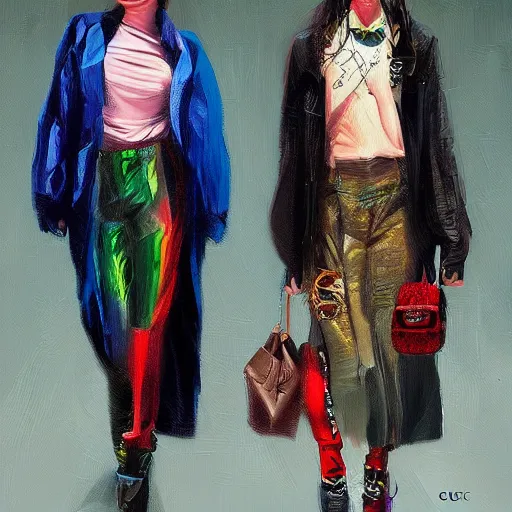 Prompt: 2090s fashion, gucci catwalk, oil painting, digital art, ultradetailed, artstation