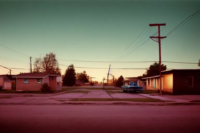 Image similar to a detailed photographic render of a 1 9 5 0 s american suburb at sunset by todd hido, photoreal, 4 k