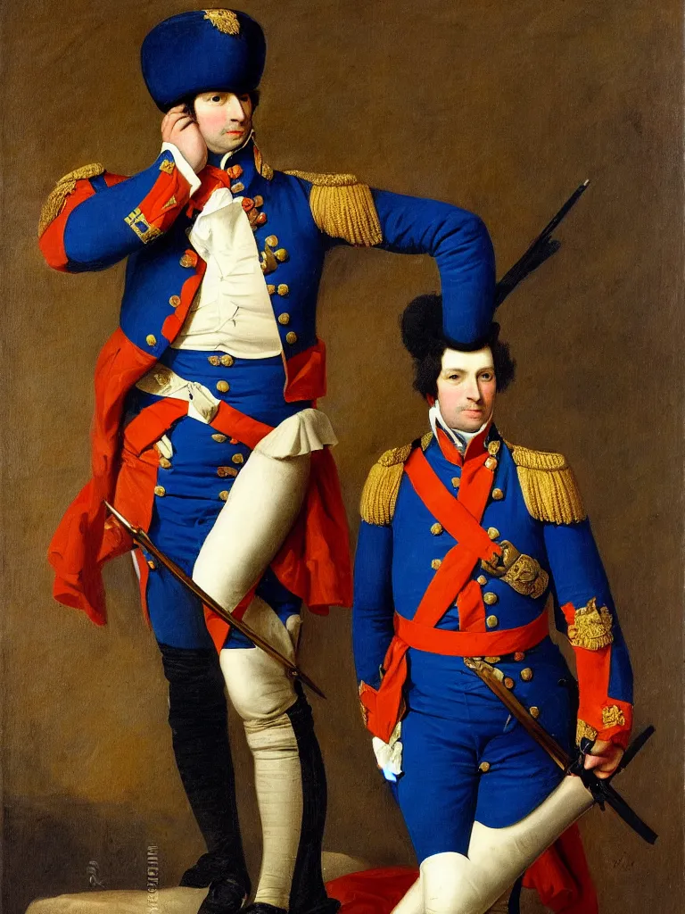 Prompt: Swift in a Napoleonic military uniform leading an army Regal Blue Military Royal Painterly In the style of Jean-Auguste-Dominique Ingres