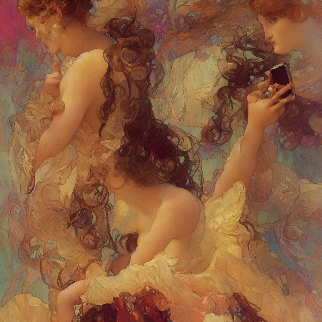 Image similar to a watercolor painting of a telephone, intricate, elegant, highly detailed, digital painting, artstation, art by delphin enjolras and alphonse mucha, smooth, sharp focus, dynamic lighting
