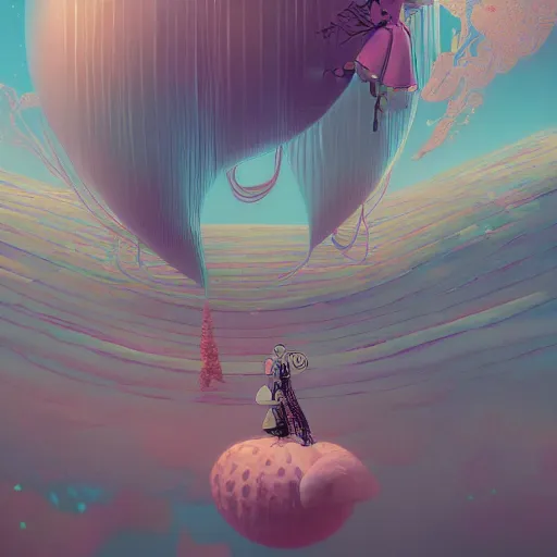 Prompt: once we get close to love, love disappears by yoshitomo nara, by beeple, by yoshitaka amano, by victo ngai, by shaun tan, by good smile company, on cg society, 4 k wallpaper, pastel color theme, mandelbulb textures