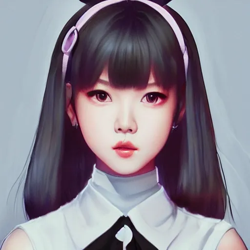 Image similar to realistic detailed semirealism beautiful gorgeous cute Blackpink Lalisa Manoban wearing school uniform, black hair black cat ears, black leather choker, proportional body, WLOP, Aztodio, Taejune Kim, sakimichan, ArtGerm, Pixiv, Instagram, Artstation