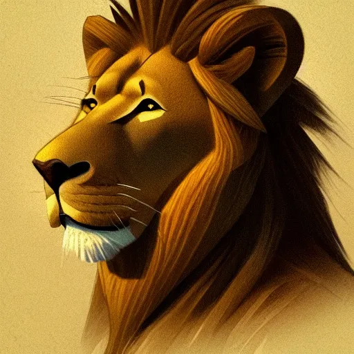 Prompt: grant wood ilustration a lion, characterized by grant wood, character art, sharp focus, highly detailed, artstation