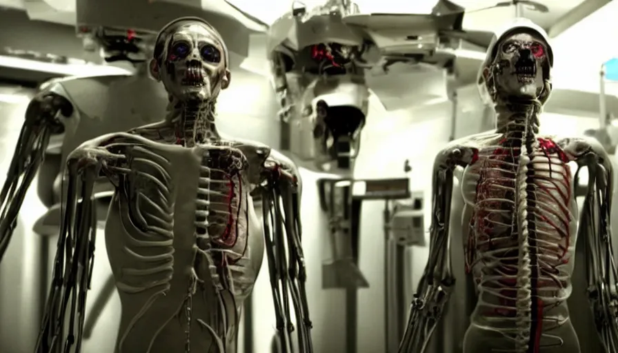 Image similar to big budget horror movie about cyborgs performing illegal organ transplants