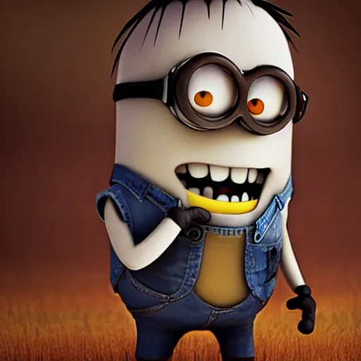 Prompt: minion as a jeff the killer, creepypasta, realistic art, detailed, octane render