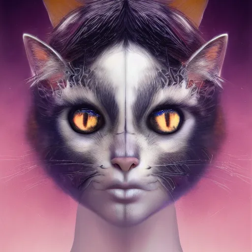 Prompt: actionism, soft painting curiosities carnival, beautiful cat in full nightshade armor, symmetry accurate features, focus, very intricate ultrafine details, black white purple volumetric clouds, award winning masterpiece, octane render 8 k hd, tom bagshaw artstyle