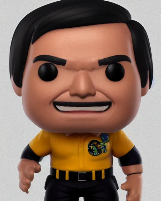 Image similar to full body 3d render of Jair Bolsonaro as a funko pop, studio lighting, white background, blender, trending on artstation, 8k, highly detailed