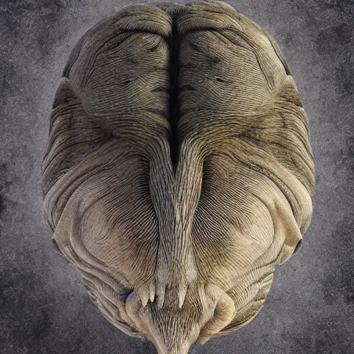 Image similar to a photo of a head animal morphing creature, gills morph scales merged in fur skin, wrinkled skin, normal map, displacement map, distorted animal head face eyes arms tail