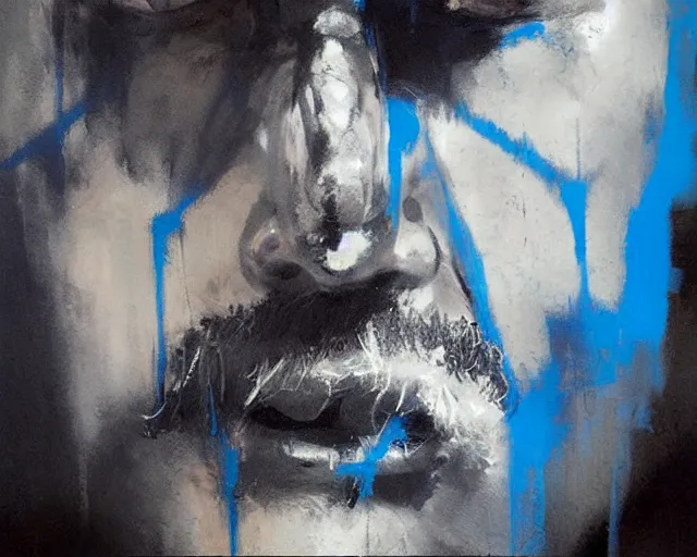 Image similar to portrait of gg allin in shades of grey but with blue by jeremy mann
