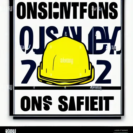 Prompt: OHS WHS occupational health safety workplace safety, text poster, hard hat, office stock image style