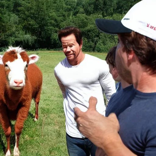 Image similar to mark wahlberg talking to farm animals