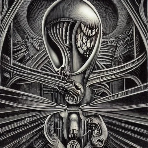Prompt: a artwork called the room by h. r. giger and aaron horkey.