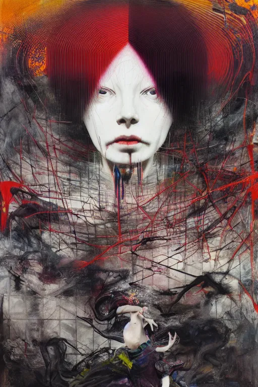 Image similar to the physical impossibility of death, dystopia in a brutalist designed space ship, hauntingly surreal, gothic, rich deep colours, painted by francis bacon, adrian ghenie, james jean and petra cortright, part by gerhard richter, part by takato yamamoto. 8 k masterpiece