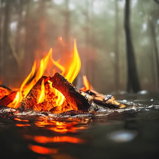 Image similar to photo of a camp fire underwater, highly - detailed, cinematic