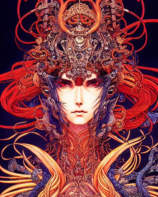 Image similar to hyper detailed illustration of the goddess of fire, intricate linework, lighting poster by moebius, ayami kojima, 90's anime, retro fantasy