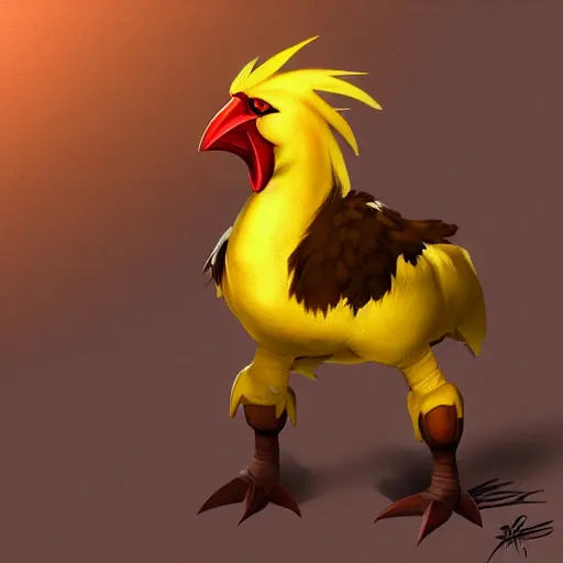 Prompt: angry chocobo, realistic digital painting, trending on artstation