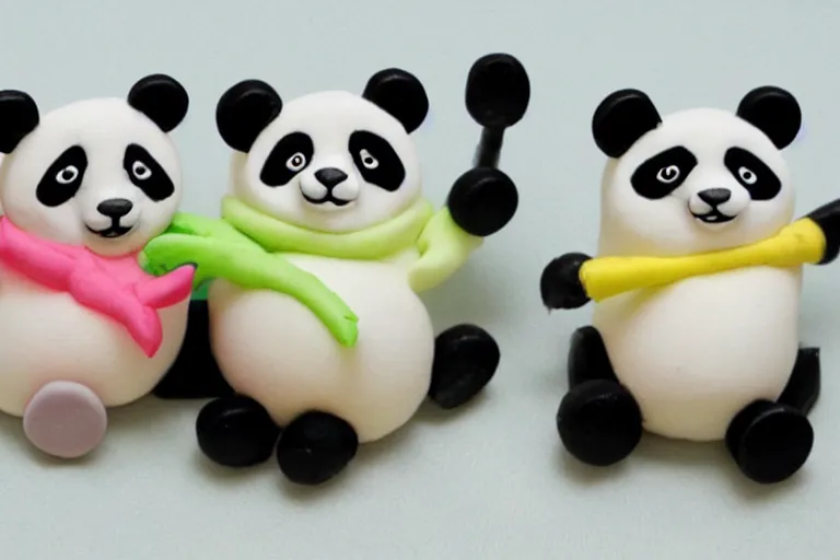 Image similar to a cute family of pandas made from playdough