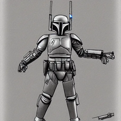 Image similar to technical sketch of boba fett by leonardo da vinci