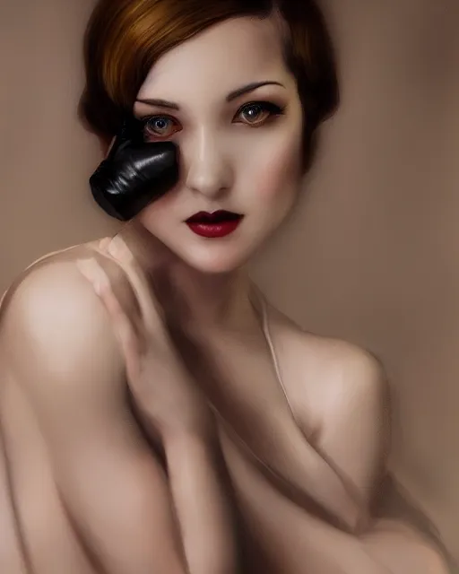 Image similar to artgerm and wlop close portrait digital realist painting of a 1 9 2 0 s beautiful woman at a party in a mansion, strong contrast, unreal engine, hyper realism, realistic shading, cinematic composition, realistic render, octane render, detailed textures, photorealistic, ultrawide shot, 3 5 mm film