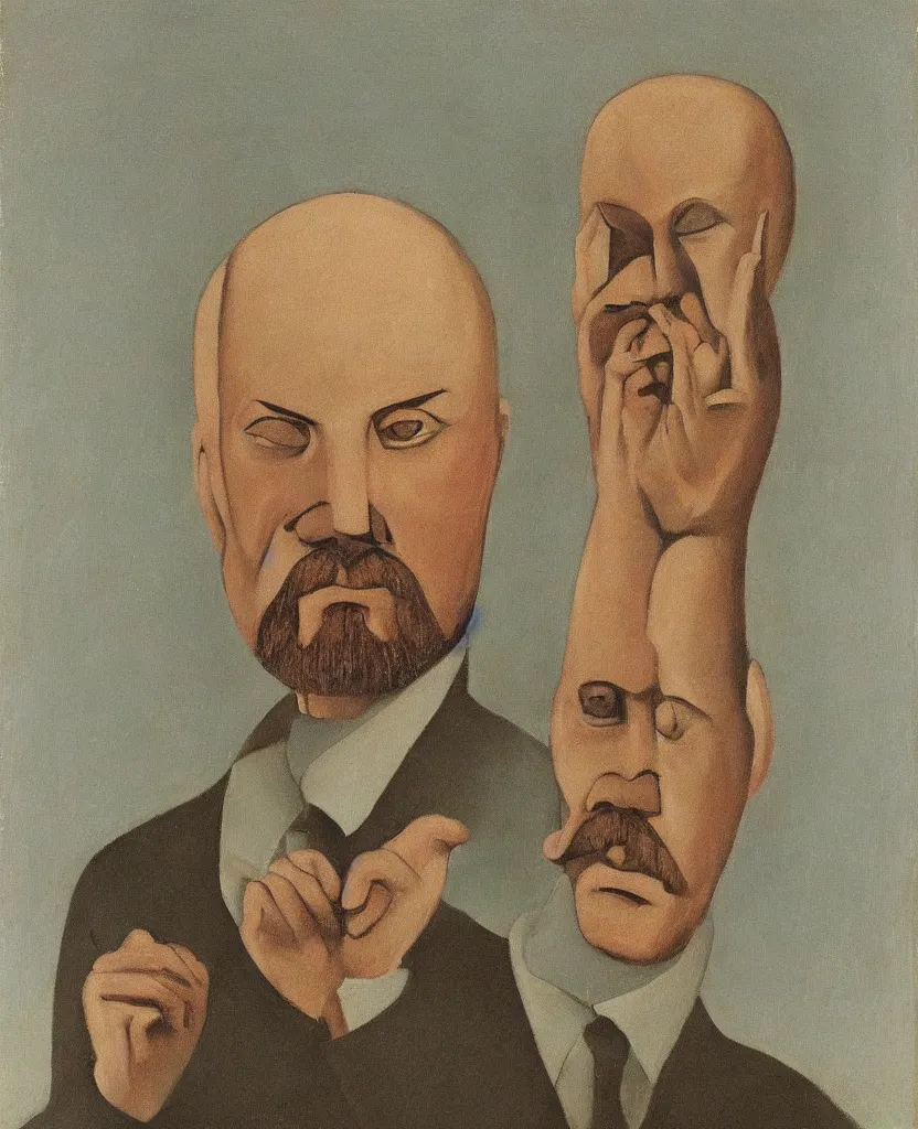 Image similar to The portrait of Vladimir Lenin as a humanoid fungi. Painted by Grant Wood