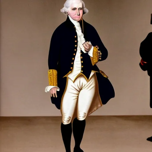 Prompt: George washington in drag walking down the runway seductively