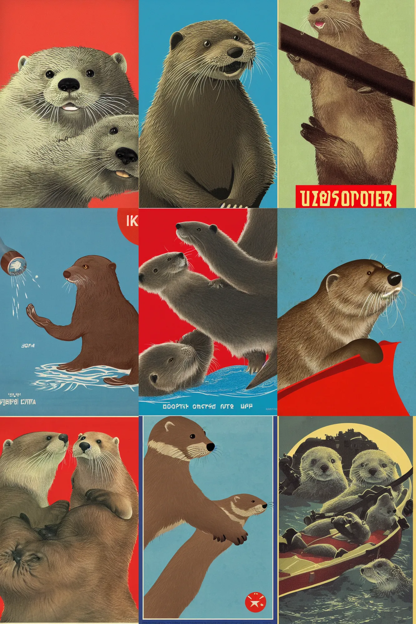 Prompt: Soviet otter propaganda poster. 8k resolution, extremely detailed.