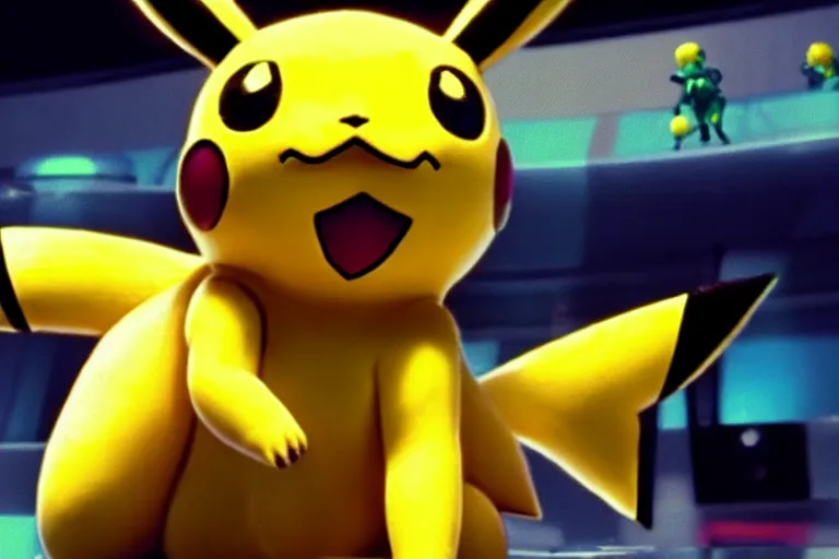 Prompt: pikachu as samus aran in the new live action pokemon movie