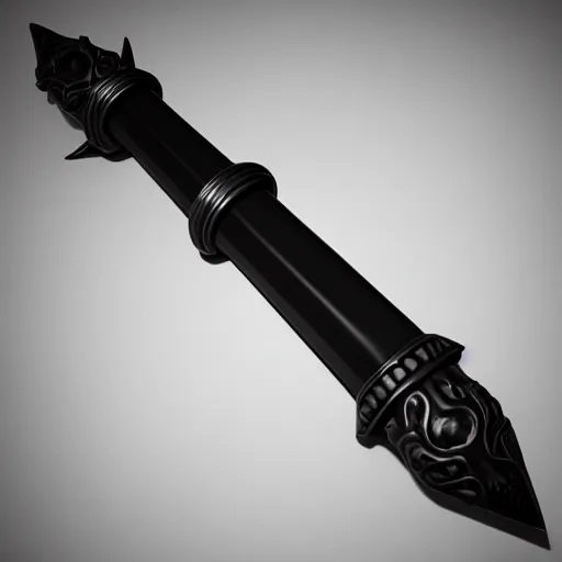 Image similar to a sharp black sword skull handle, ornament, on a gray background, a 3 d render by dom qwek, studio lighting, raytracing, trending on polycount, futurism, hard surface modeling, rendered in maya, 3 ss max, blender, artstation hd