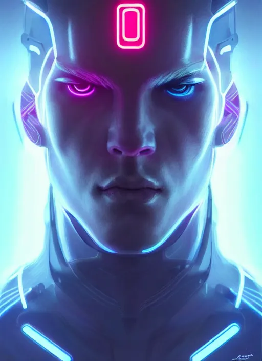 Prompt: portrait of modern male humanoid, intricate, very futuristic, elegant, cyber neon lights, highly detailed, digital photography, trending in artstation, trending in pinterest, glamor pose, concept art, smooth, sharp focus, art by artgerm and greg rutkowski