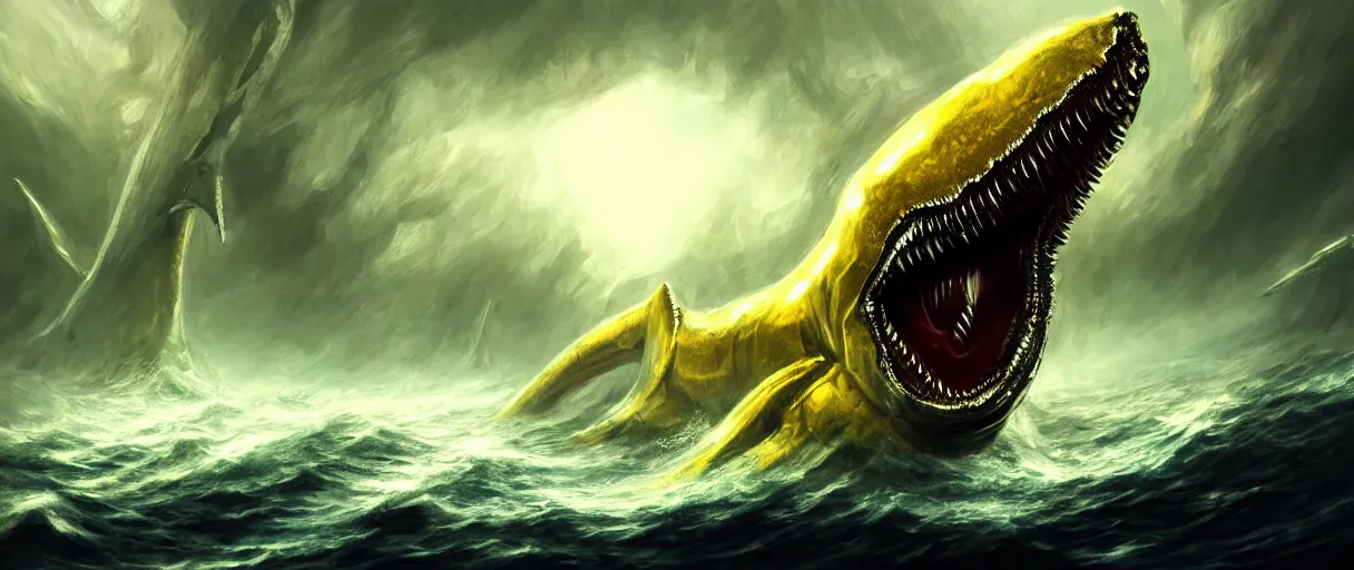 Prompt: hyperrealistic very intricate neo-gothic white leviathan eating the world digital painting concept art james white! cinematic dramatic yellow lighting low angle hd 8k sharp shallow depth of field