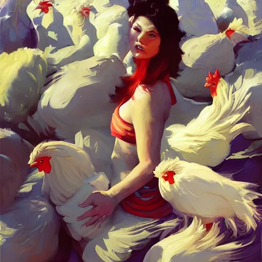 Image similar to the king of the chickens, artwork by greg manchess, medium shot, asymmetrical, organic painting, sunny day, matte painting, bold shapes, hard edges, street art, trending on artstation, by huang guangjian and gil elvgren and sachin teng