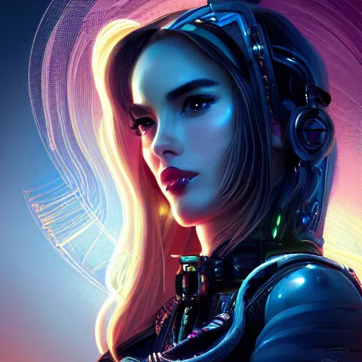 Image similar to sofia vergara portrait futuristic ana de armas cyberpunk cowgirl, neon light rooftop, fantasy, intricate and very very beautiful and elegant, highly detailed, digital painting, artstation, concept art, smooth and sharp focus, tight fit, illustration, art by tan zi and ayanamikodon and alphonse mucha and wlop